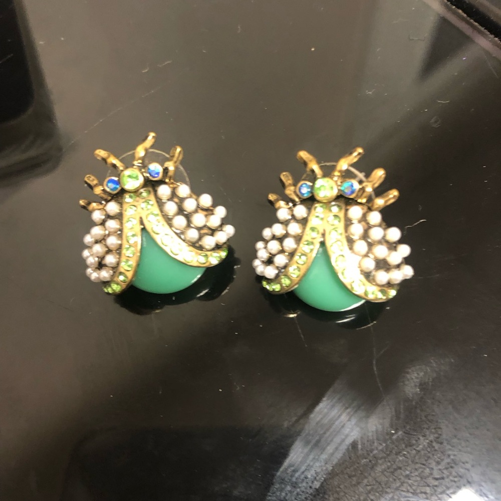 Vintage Green Ladybug/Beetle Earrings